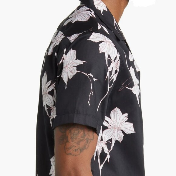 John Varvatos Collection Men's Short Sleeve Danny Floral Sketch Camp Shirt Blue - Picture 4 of 6